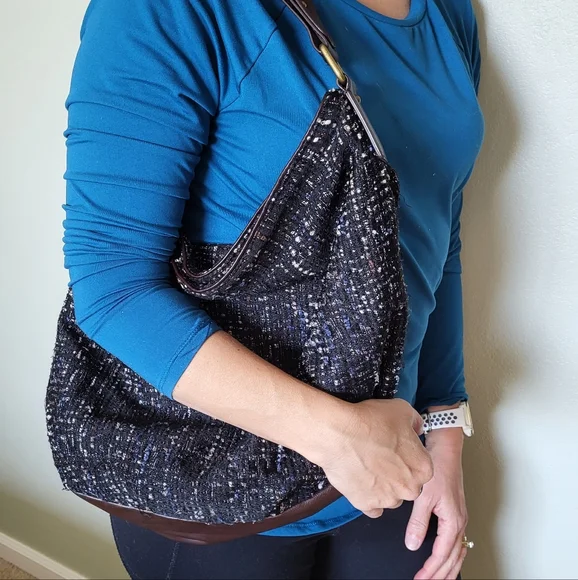 CLOSET BLOWOUT!   💖 LOFT Tweed Hobo Shoulder Bag with Vegan Leather - Picture 5 of 6